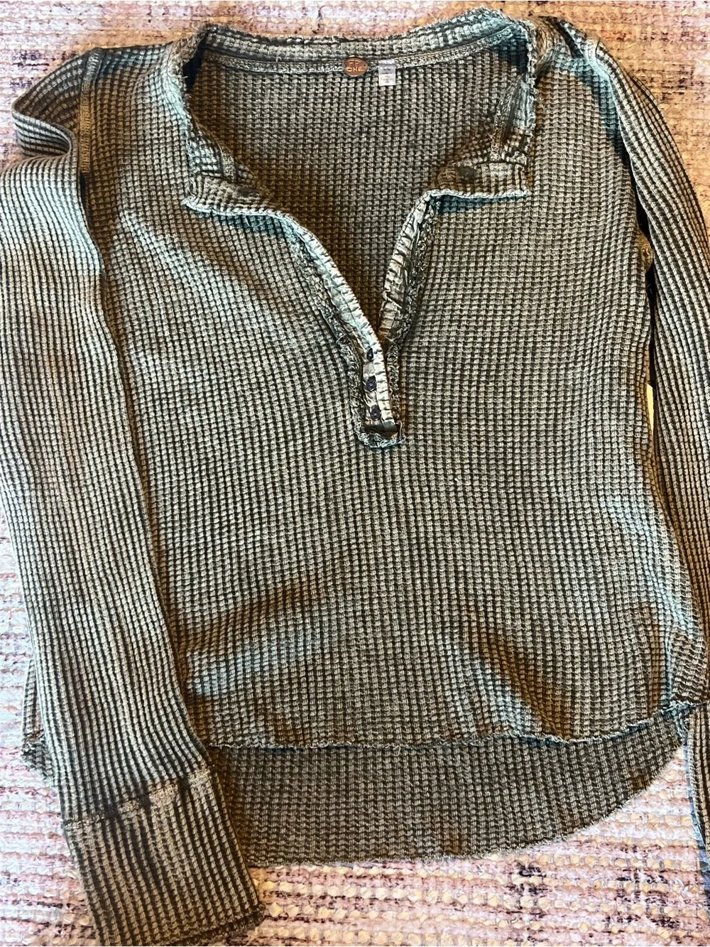 NWT Free People FP One Colt Waffle Knit Henley Thermal Top Army Green Medium